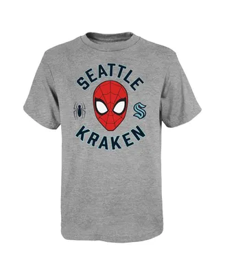 Big Boys Heather Gray Seattle Kraken Mighty Spidey Marvel T-shirt