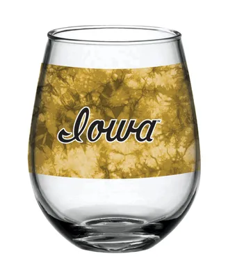 Iowa Hawkeyes 15 Oz Vintage-Like Tie-Dye Stemless Wine Glass