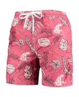 Men's Wes & Willy Crimson Washington State Cougars Vintage-Like Floral Swim Trunks