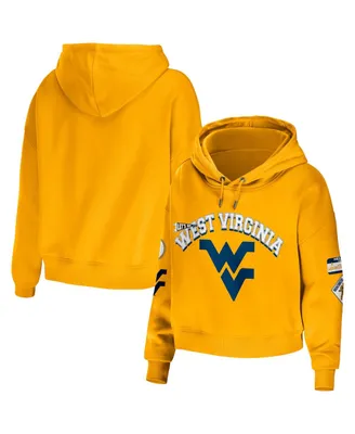 Women's Wear by Erin Andrews Gold West Virginia Mountaineers Mixed Media Cropped Pullover Hoodie