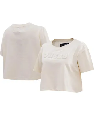 Women's Pro Standard Cream Philadelphia 76ers Neutral Boxy Crop T-shirt