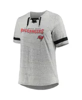 Women's Heather Gray Tampa Bay Buccaneers Plus Lace-Up V-Neck T-shirt