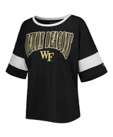 Women's Champion Black Wake Forest Demon Deacons Jumbo Arch Striped Half-Sleeve T-shirt