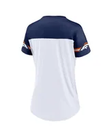 Women's Fanatics White Denver Broncos Dueling Slant V-Neck Lace-Up T-shirt