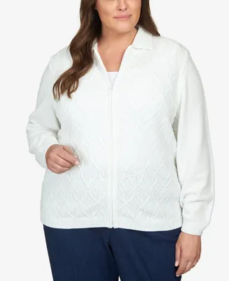 Alfred Dunner Plus Size Classics Chenille Zip Front Cardigan Sweater