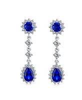 Bling Jewelry Statement Teardrop Pave Crown Halo Cubic Zirconia Cz Dangle Chandelier Clip On Earrings For Women