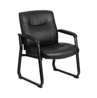 Emma+Oliver Big & Tall 500 Lb. Rated Leather Executive Side Reception Chair With Clean Line Stitching And Sled Base