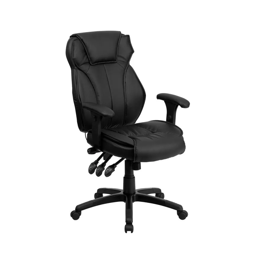 Emma+Oliver High Back Leather Multifunction Executive Swivel Ergonomic Office Chair With Lumbar Support Knob With Arms