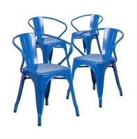 Emma+Oliver Commercial Grade 4 Pack Metal Indoor-Outdoor Chair With Arms