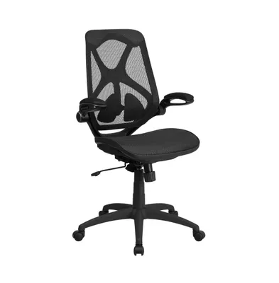 Emma+Oliver High Back Transparent Mesh Executive Swivel Ergonomic Office Chair With Adjustable Lumbar, 2-Paddle Control And Flip-Up Arms