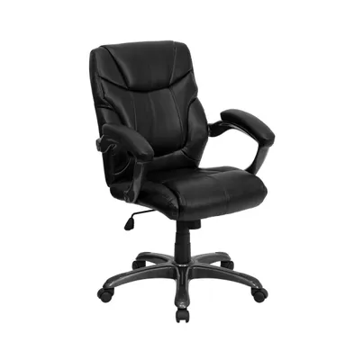 Emma+Oliver Mid-Back Leather Overstuffed Swivel Task Ergonomic Office Chair With Arms