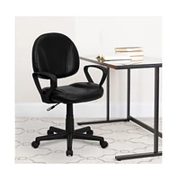 Emma+Oliver Mid-Back Leather Swivel Ergonomic Task Office Chair With Back Depth Adjustment And Arms