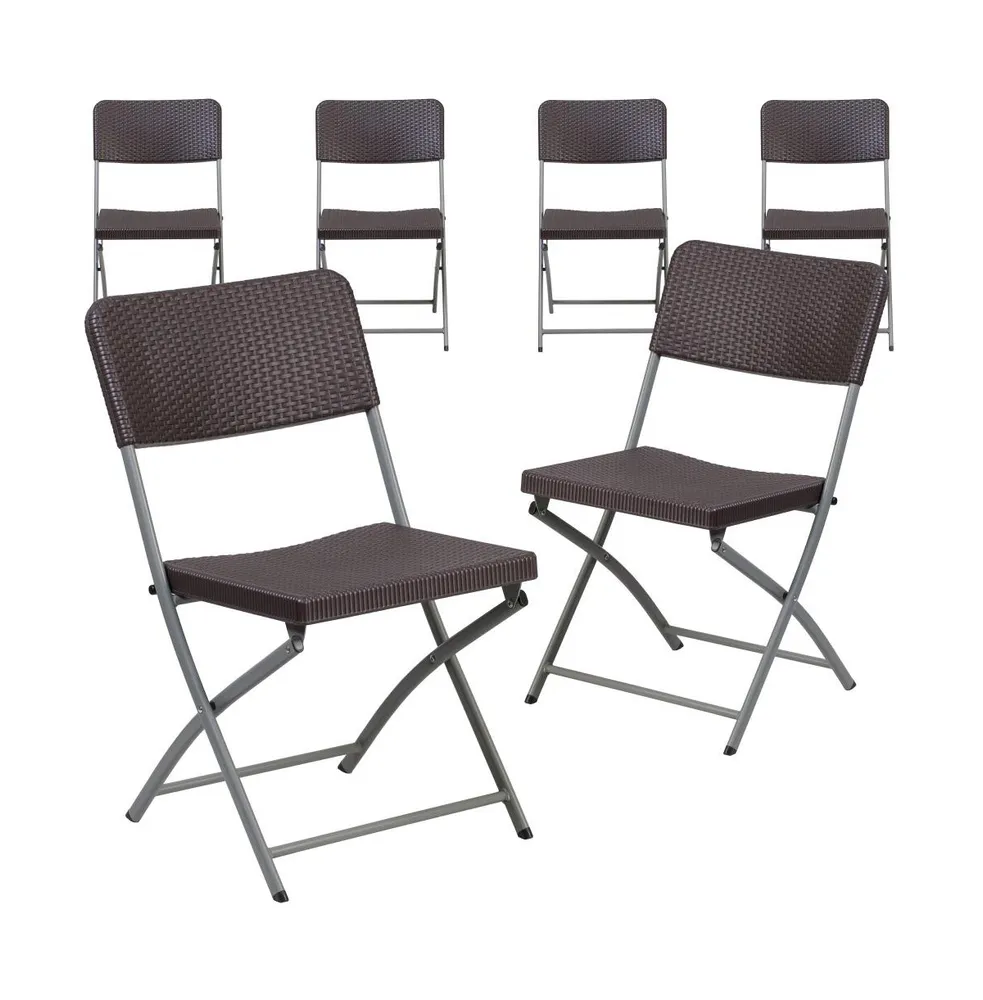 Emma+Oliver 6 Pack Rattan Plastic Folding Chair With Gray Frame