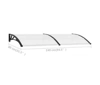 vidaXL Door Canopy Black and Transparent 94.5"x29.5" Pc