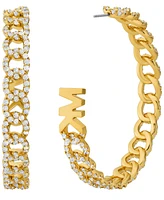 Michael Kors Platinum Plated Pave Frozen Curb Hoop Earrings