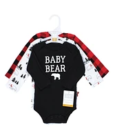 Hudson Baby Boys Cotton Long-Sleeve Bodysuits, Buffalo Plaid Bear 3-Pack, 9-12 Months