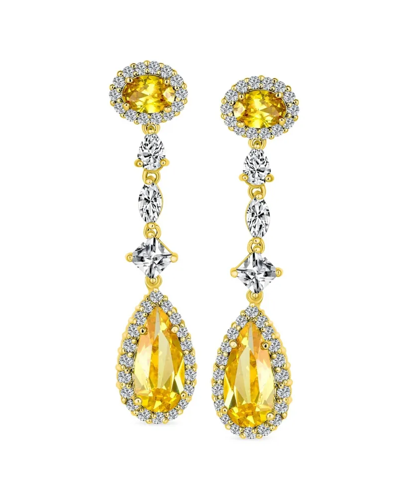 Bling Jewelry Wedding Canary Yellow Aaa Cubic Zirconia Halo Long Pear Solitaire Teardrop Cz Statement Dangle Chandelier Earrings Pageant Bridal Party