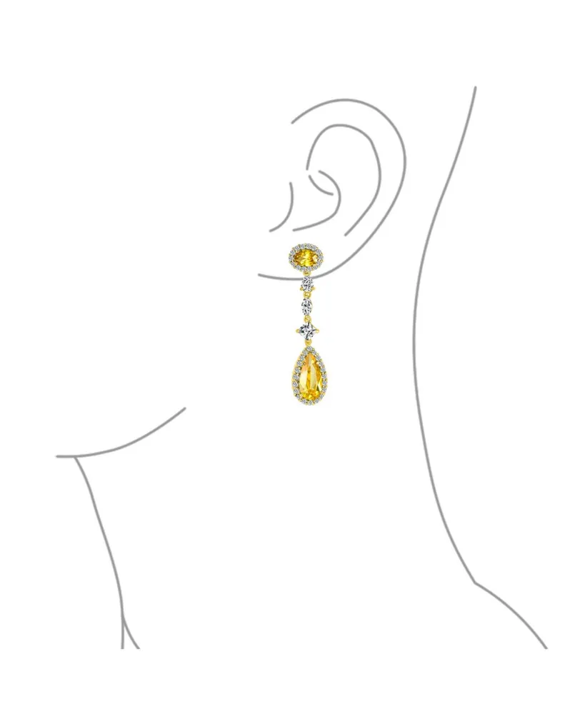 Bling Jewelry Wedding Canary Yellow Aaa Cubic Zirconia Halo Long Pear Solitaire Teardrop Cz Statement Dangle Chandelier Earrings Pageant Bridal Party