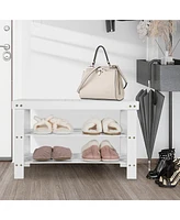 Costway Bamboo Shoe Rack Bench 3-Tier Storage Shelf Holder Home Entryway Hallway