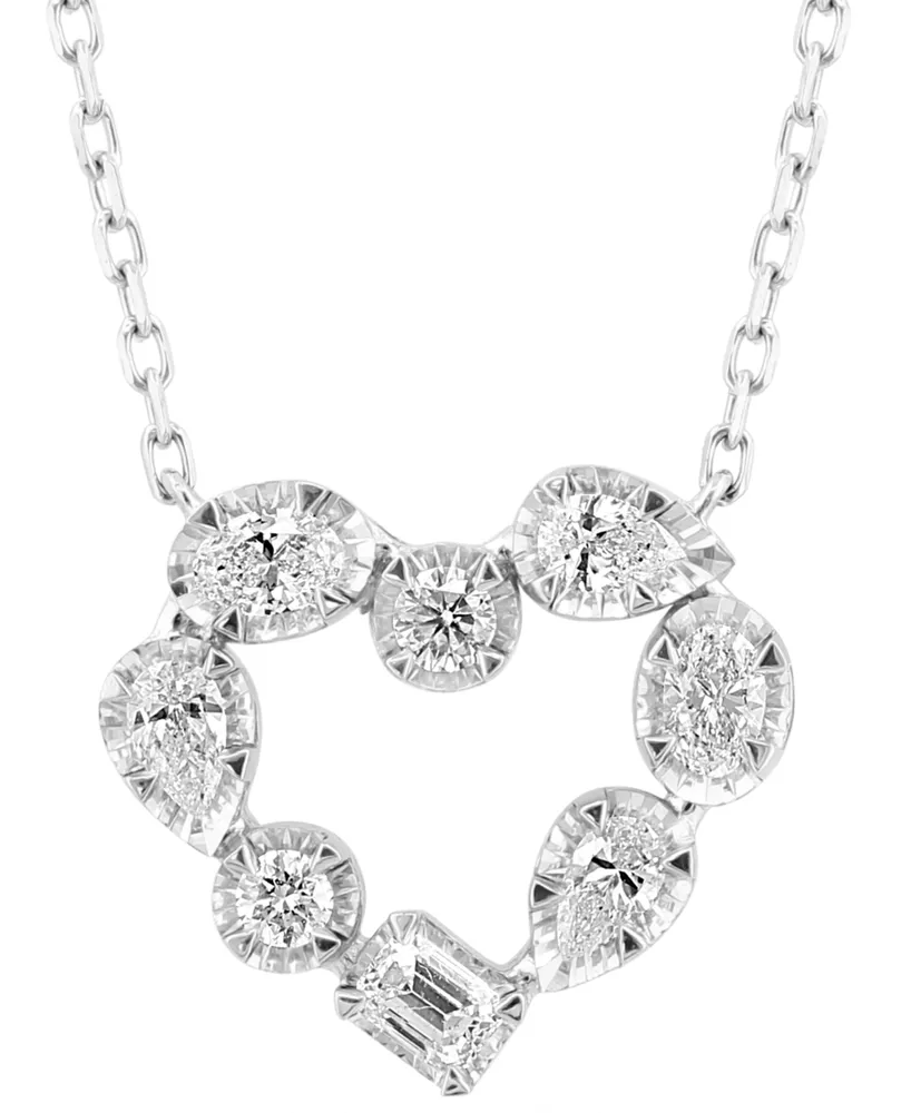 Effy Diamond Multi-Cut Heart 18" Pendant Necklace (1/2 ct. t.w.) in 14k White Gold