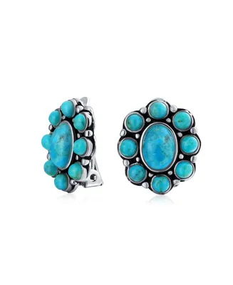 Bling Jewelry Southwestern Turquoise Cabochon Oval Large Gemstones Western Concho Clip On Earrings For Women Non Pierced Ears .925 Sterling Silver