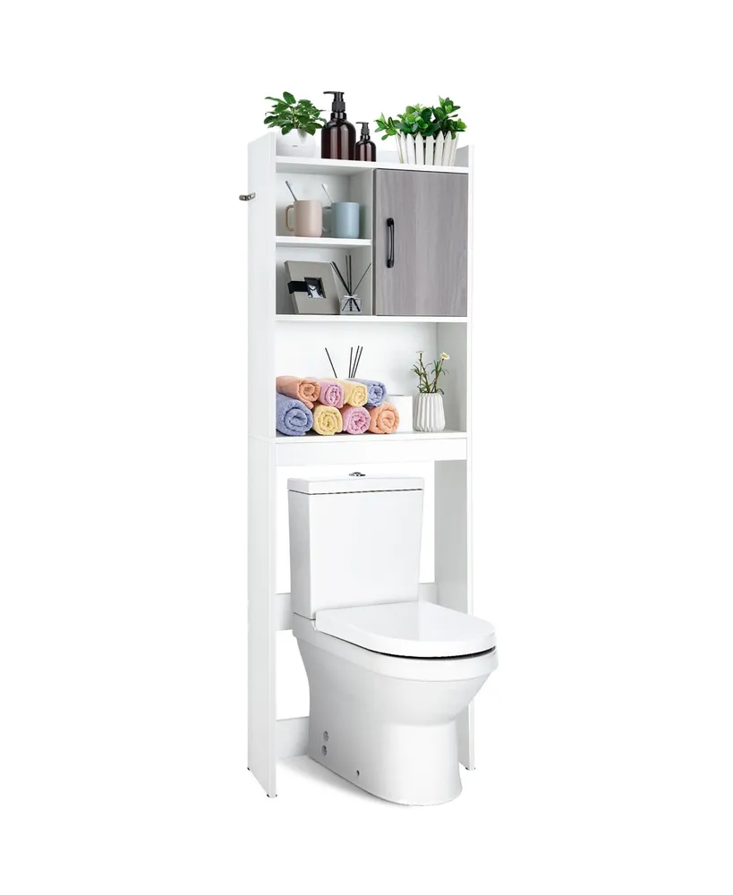 Over The Toilet Storage Cabinet Bathroom Space Saver w/ Open Shelves & Door