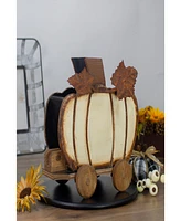 10.5" Fall Harvest Wooden Pumpkin Cart Tabletop Decoration