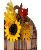 14" Orange and Brown Plaid Fall Harvest Pumpkin Wall Decor