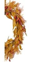 Yellow and Orange Berry and Leaves Fall Harvest Artificial Wreath - 24" Unlit