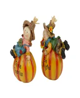 Set of 2 Girl and Boy Scarecrows on Pumpkins Fall Figurines 6"