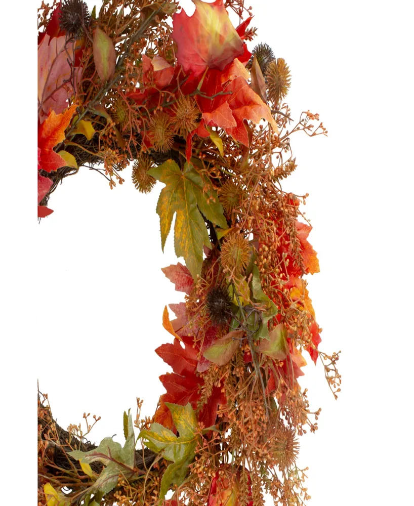 24" Autumn Harvest Maple Leaf with Berries Artificial Wreath, Unlit