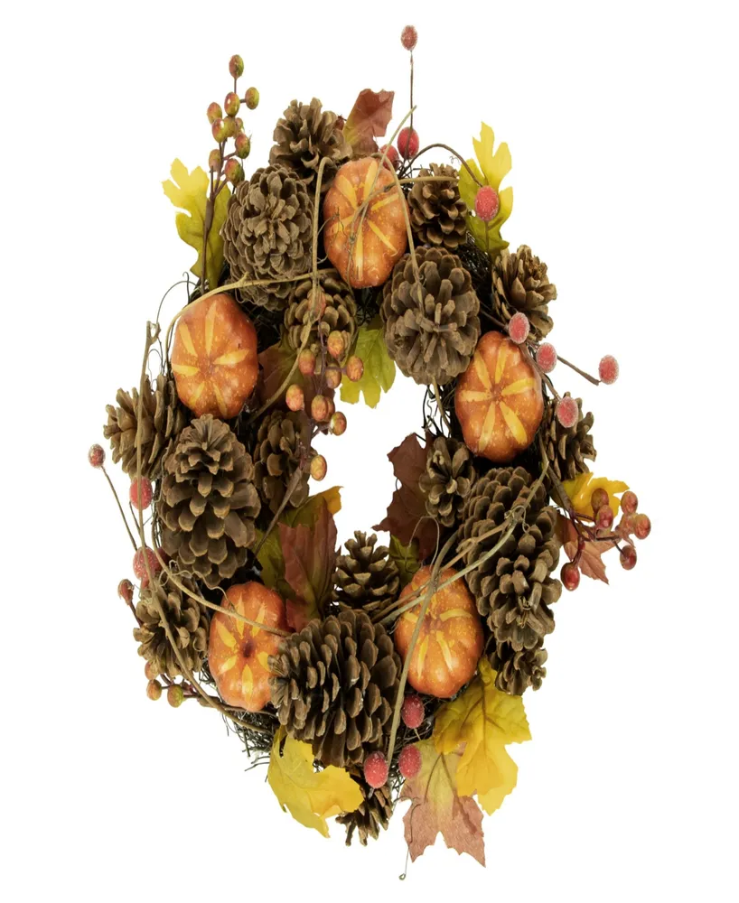 Pinecone and Pumpkin Autumn Harvest Wreath 13.5" Unlit