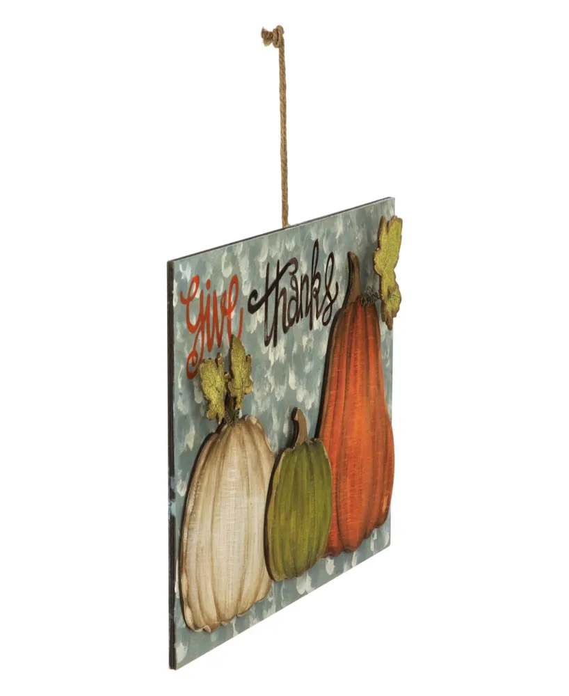 16.5" Give Thanks Fall Harvest Pumpkin Wall Sign