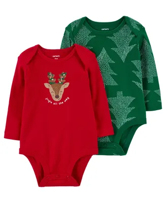 Carter's Baby Boys and Baby Girls Christmas Long Sleeve Bodysuits, Pack of 2