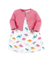 Hudson Baby Baby Girls Cotton Dress and Cardigan Set, Cute-a-Saurus - Cute-a