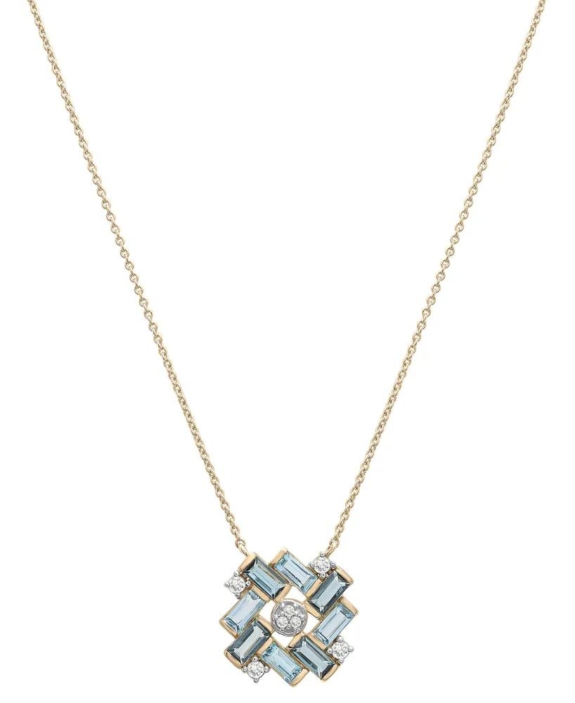 Blue Topaz (1-1/4 ct. t.w.) & Lab-Grown White Sapphire (1/8 ct. t.w.) Baguette Cluster 17" Pendant Necklace in 14k Gold-Plated Sterling Silver