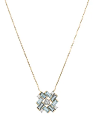 Blue Topaz (1-1/4 ct. t.w.) & Lab-Grown White Sapphire (1/8 ct. t.w.) Baguette Cluster 17" Pendant Necklace in 14k Gold-Plated Sterling Silver