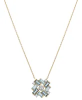 Blue Topaz (1-1/4 ct. t.w.) & Lab-Grown White Sapphire (1/8 ct. t.w.) Baguette Cluster 17" Pendant Necklace in 14k Gold-Plated Sterling Silver