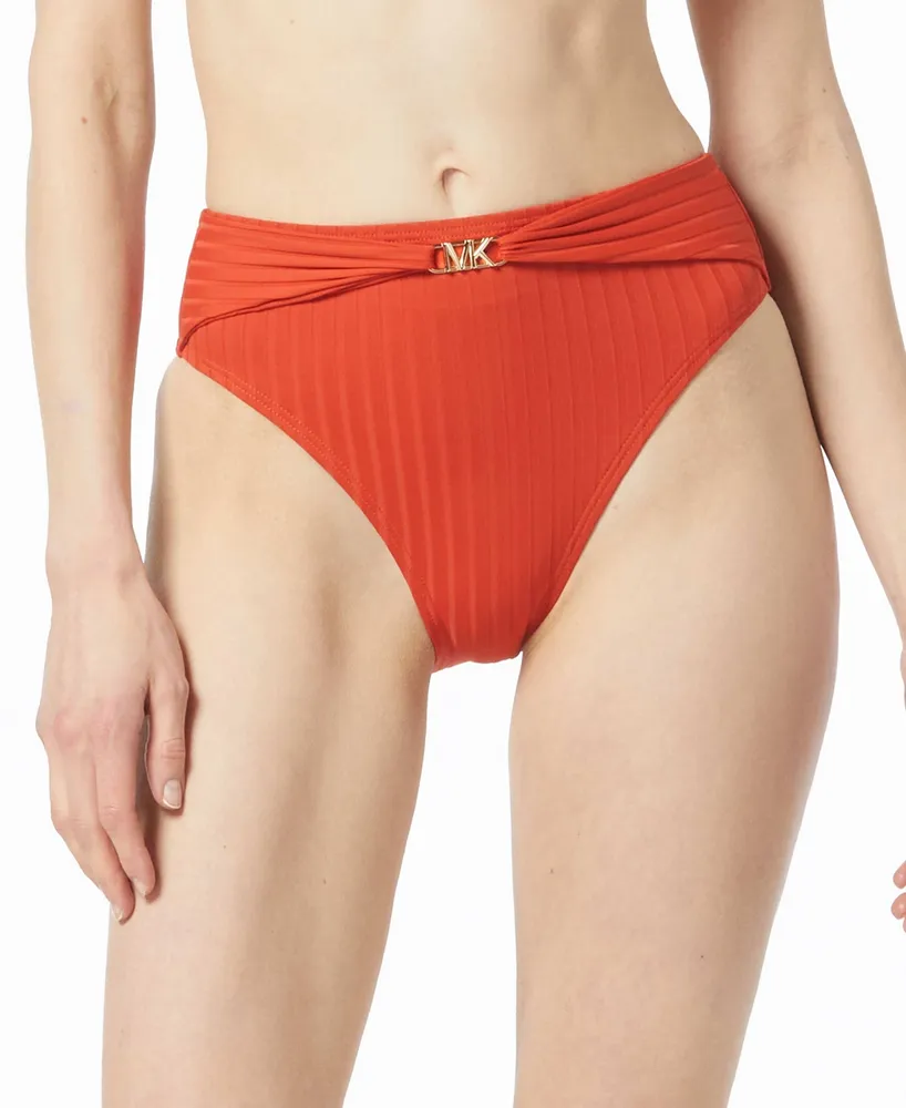 Michael Kors Women's Ribbed Logo-Waist Bikini Bottoms