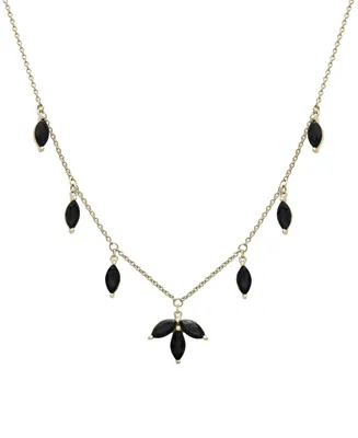 Onyx Marquise Station 17" Collar Necklace in 14k Gold-Plated Sterling Silver