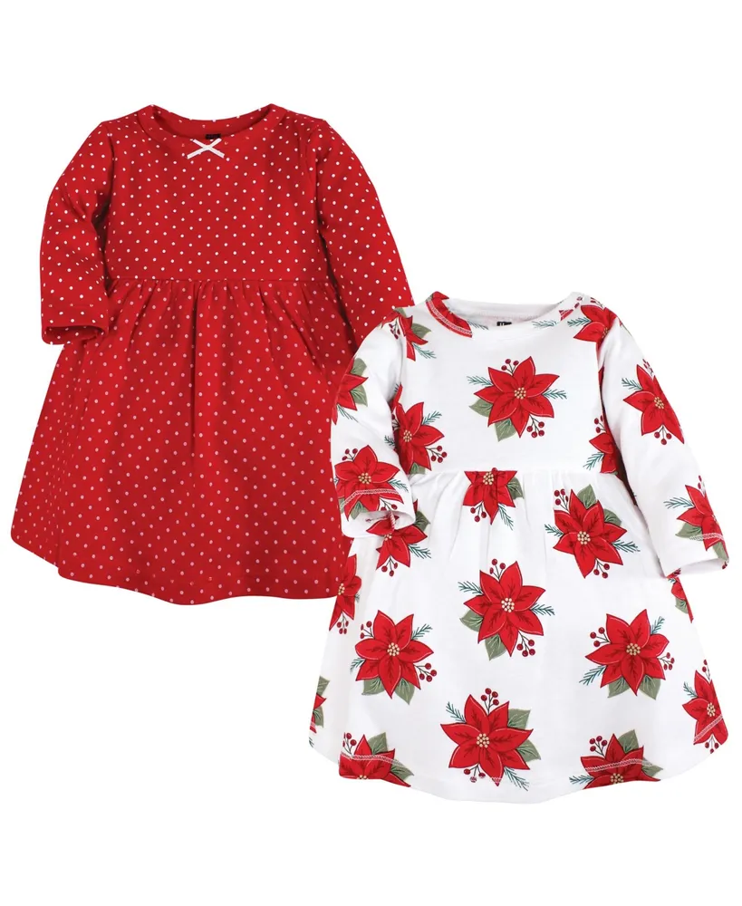 Hudson Baby Little Girls Cotton Dresses, Poinsettia Dot