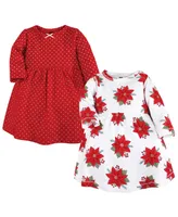 Hudson Baby Little Girls Cotton Dresses, Poinsettia Dot