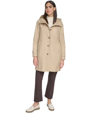 Calvin Klein Women's Single-Breasted Hooded Button Up Raincoat