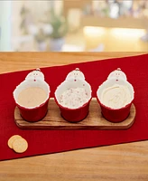 Winterberry Santa Dip Bowls with Wood Base