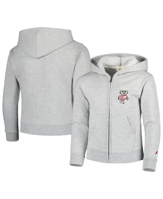 Big Boys League Collegiate Wear Heather Gray Wisconsin Badgers Full-Zip Hoodie