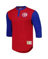 Men's Mitchell & Ness Red Chicago Cubs Cooperstown Collection Legendary Slub Henley 3/4-Sleeve T-shirt