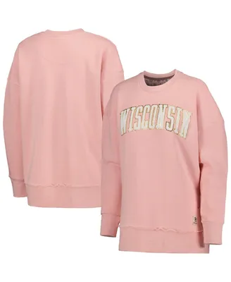 Women's Pressbox Pink Wisconsin Badgers La Jolla Fleece Pullover Sweatshirt