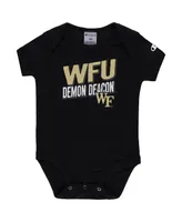 Infant Boys and Girls Champion Black, Heather Gray Wake Forest Demon Deacons I Wanna Be Three-Pack Bodysuit Set