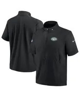 Men's Nike Black New York Jets Sideline Coach Short Sleeve Hoodie Quarter-Zip Jacket