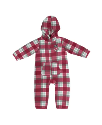 Infant Boys and Girls Colosseum Red, Gray Wisconsin Badgers Farays Plaid Full-Zip Hoodie Jumper